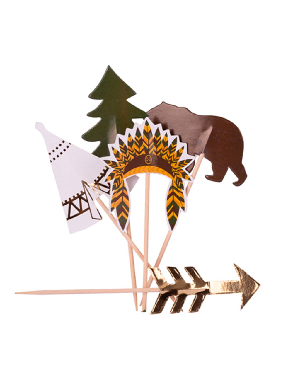 Pinchos de madera Indian Forest para tartas con dorado