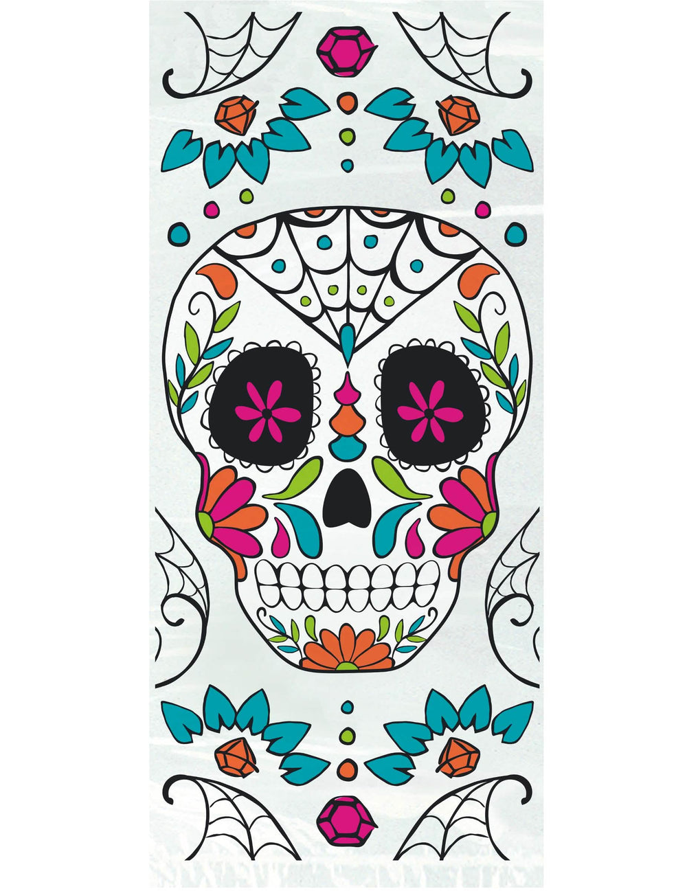 Sachets bonbons en plastique Dia de los muertos pour fête blancs avec motifs tête de mort mexicaine colorée