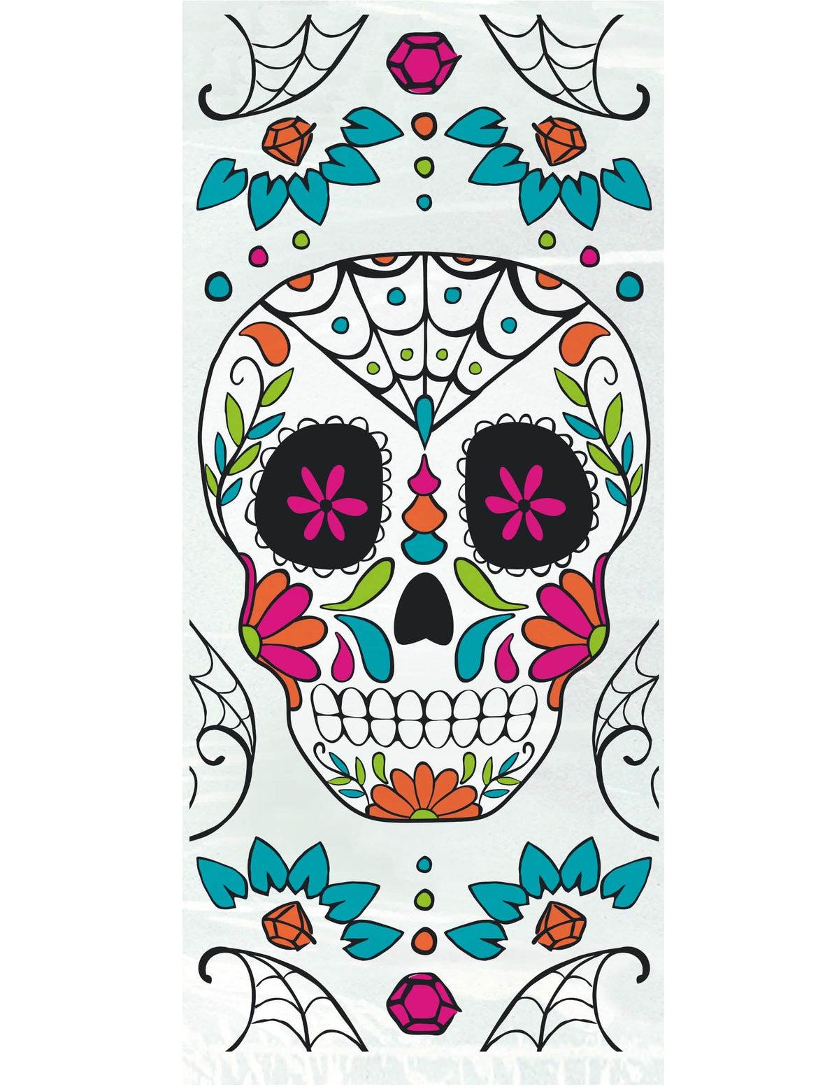 Sachets bonbons en plastique Dia de los muertos pour fête blancs avec motifs tête de mort mexicaine colorée