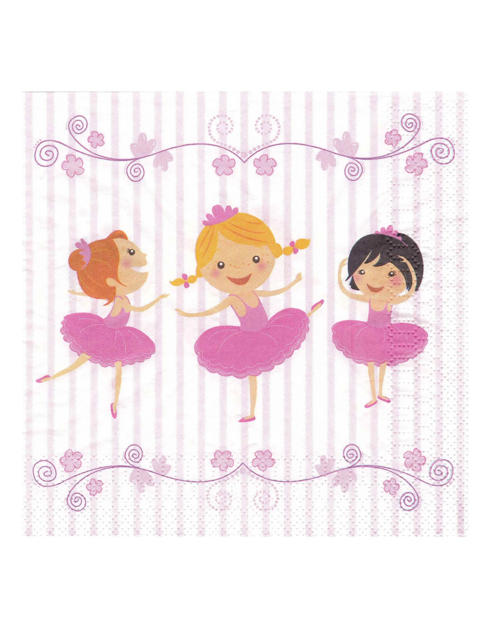 servilletas de papel bailarinas para niño rosa y blanco a rayas
