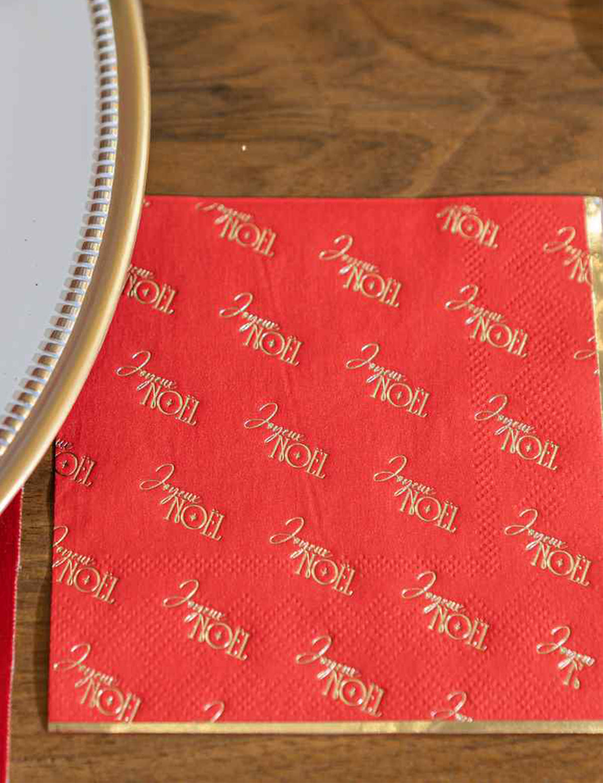 20 servilletas de cóctel Feliz Navidad atemporal rojo y dorado 24 x 24 cm
