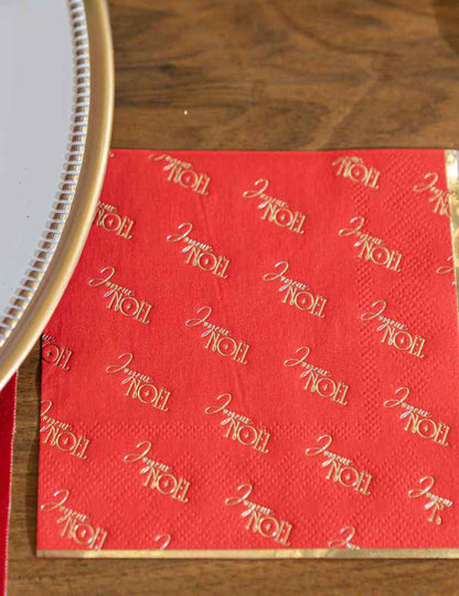 20 servilletas de cóctel Feliz Navidad atemporal rojo y dorado 24 x 24 cm