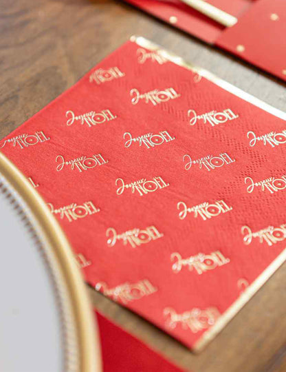 20 servilletas de cóctel Feliz Navidad atemporal rojo y dorado 24 x 24 cm