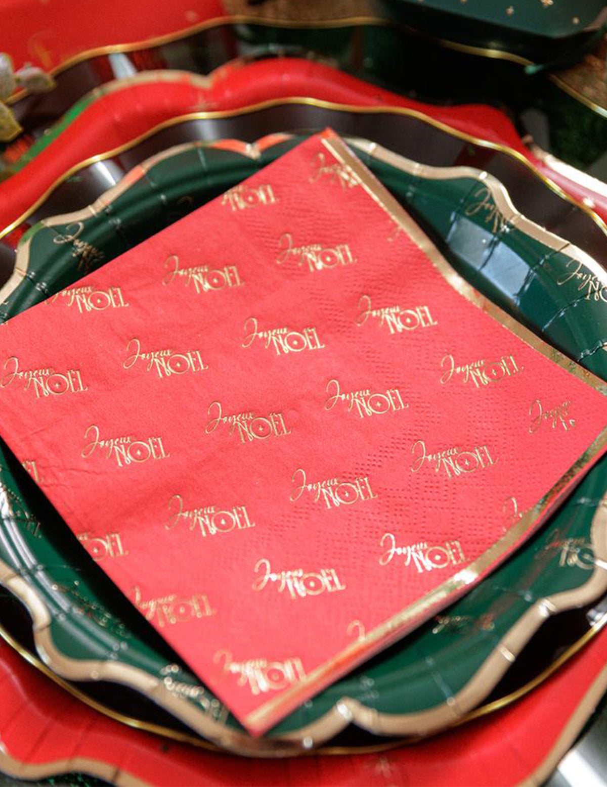 20 servilletas de cóctel Feliz Navidad atemporal rojo y dorado 24 x 24 cm