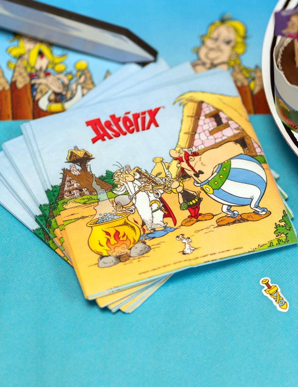 Vue d'ensemble de la pile des serviettes en papier Astérix