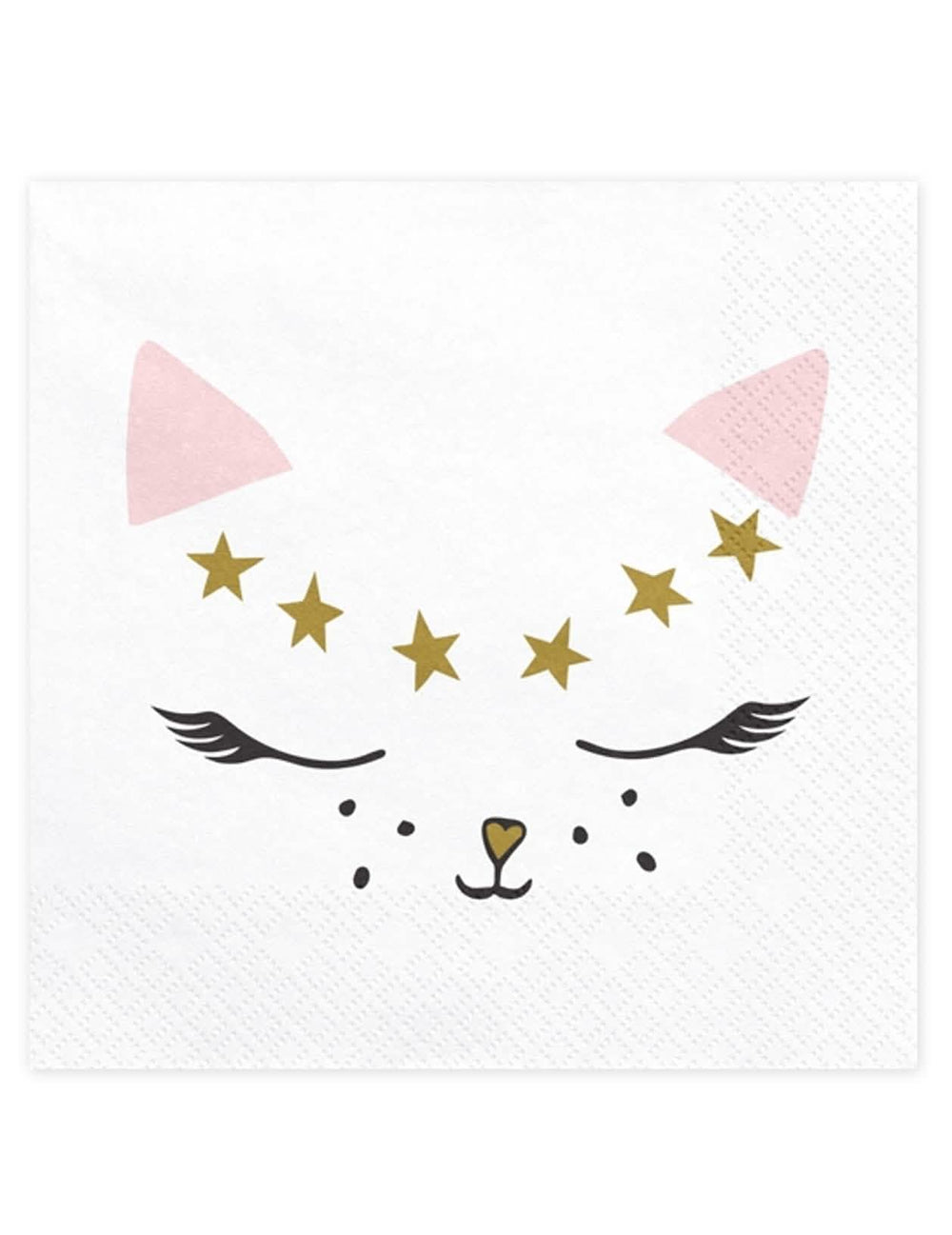 Serviettes en papier chaton blanc avec étoiles dorées et oreilles roses
