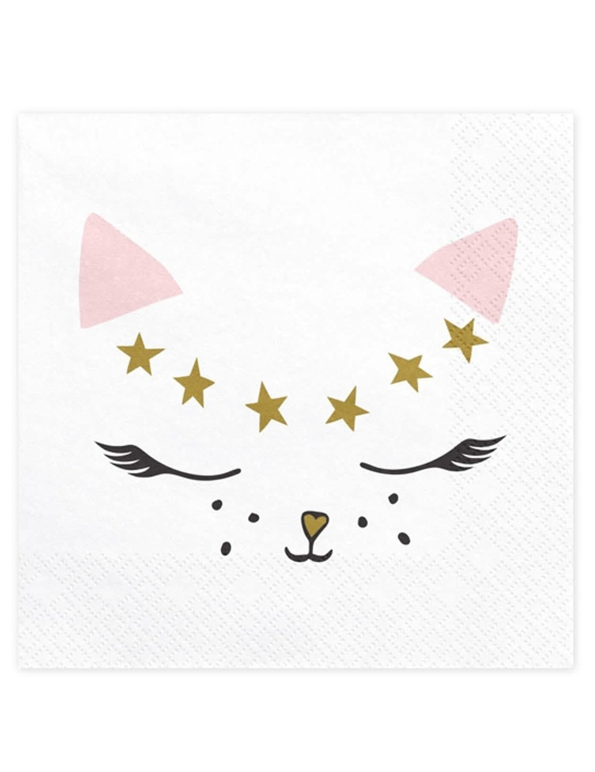 Serviettes en papier chaton blanc avec étoiles dorées et oreilles roses