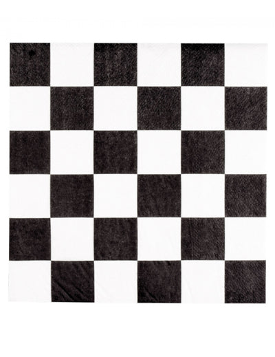 Serviettes en papier damier pour fête noir et blanc
