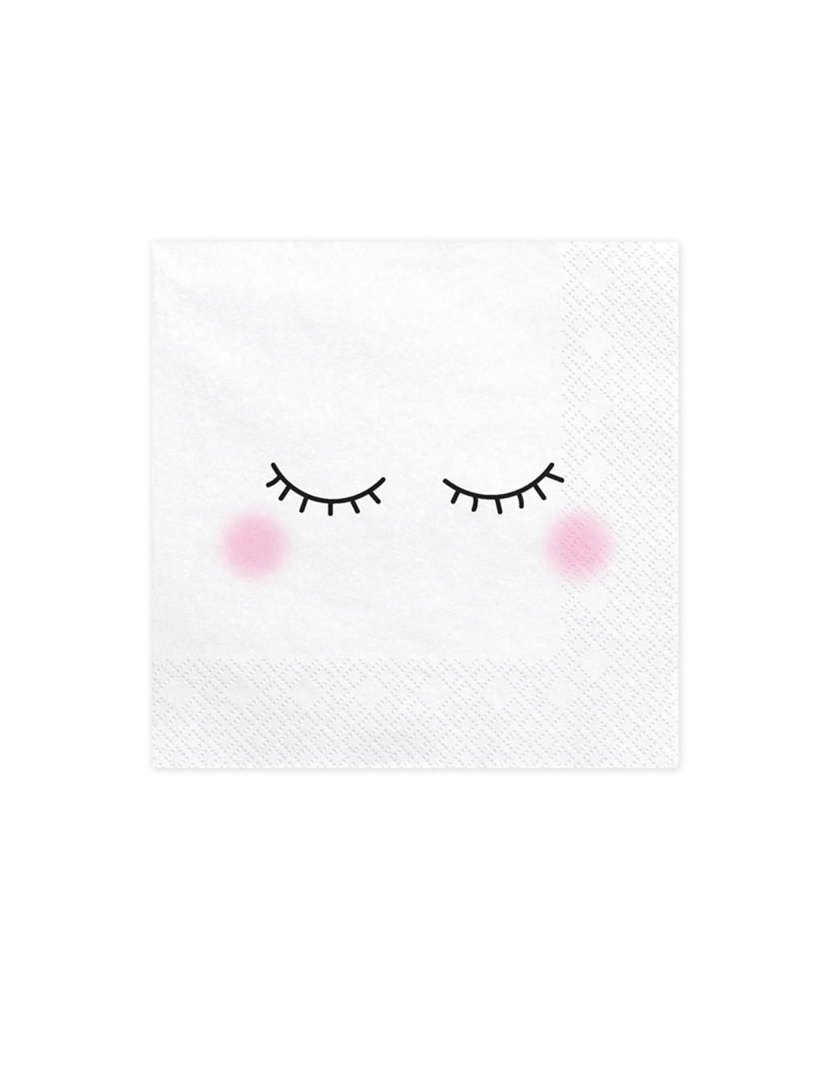 Serviettes en papier licorne blanches avec cils et joues roses