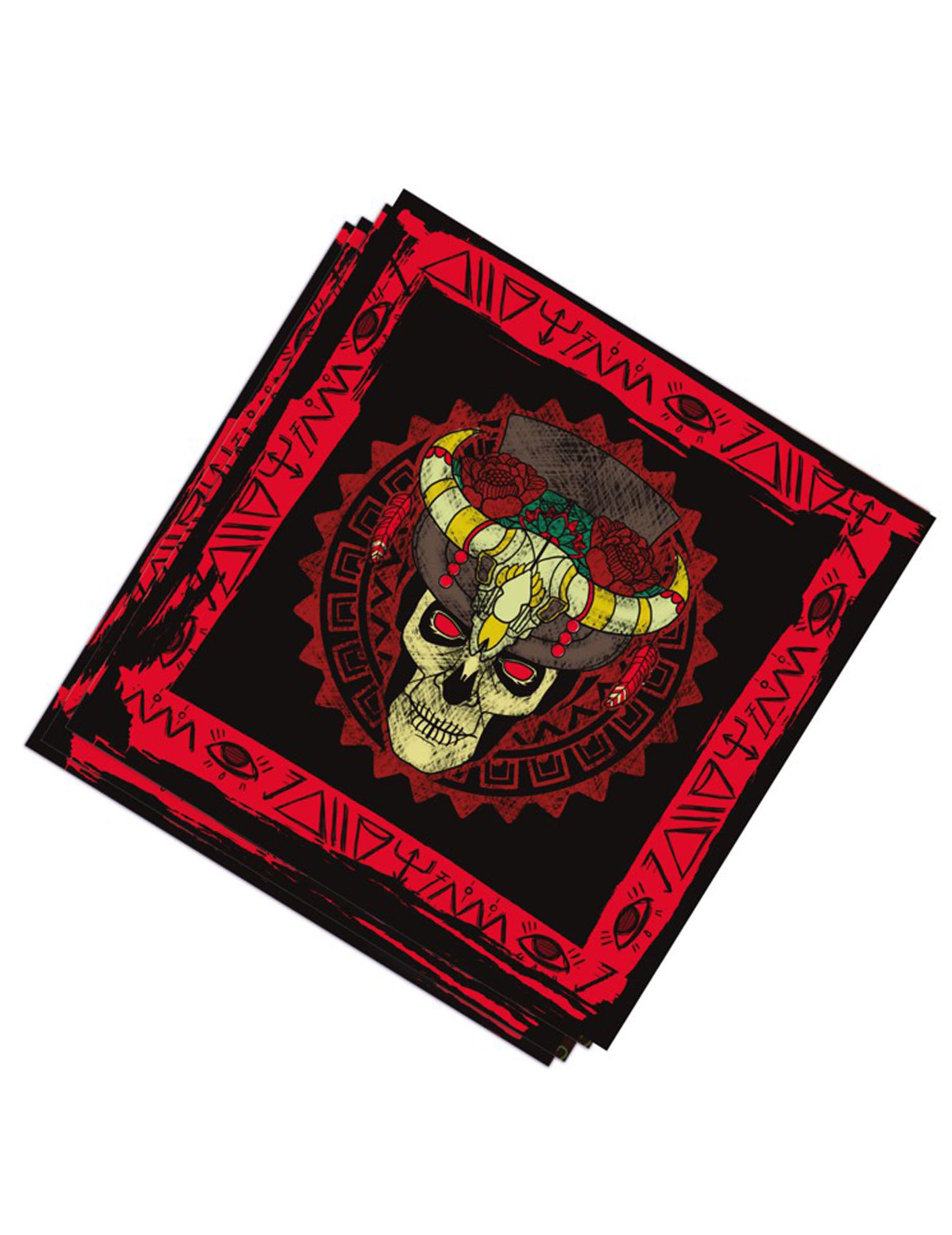 Serviettes en papier Vaudou pour fête noir et rouge avec motif crâne