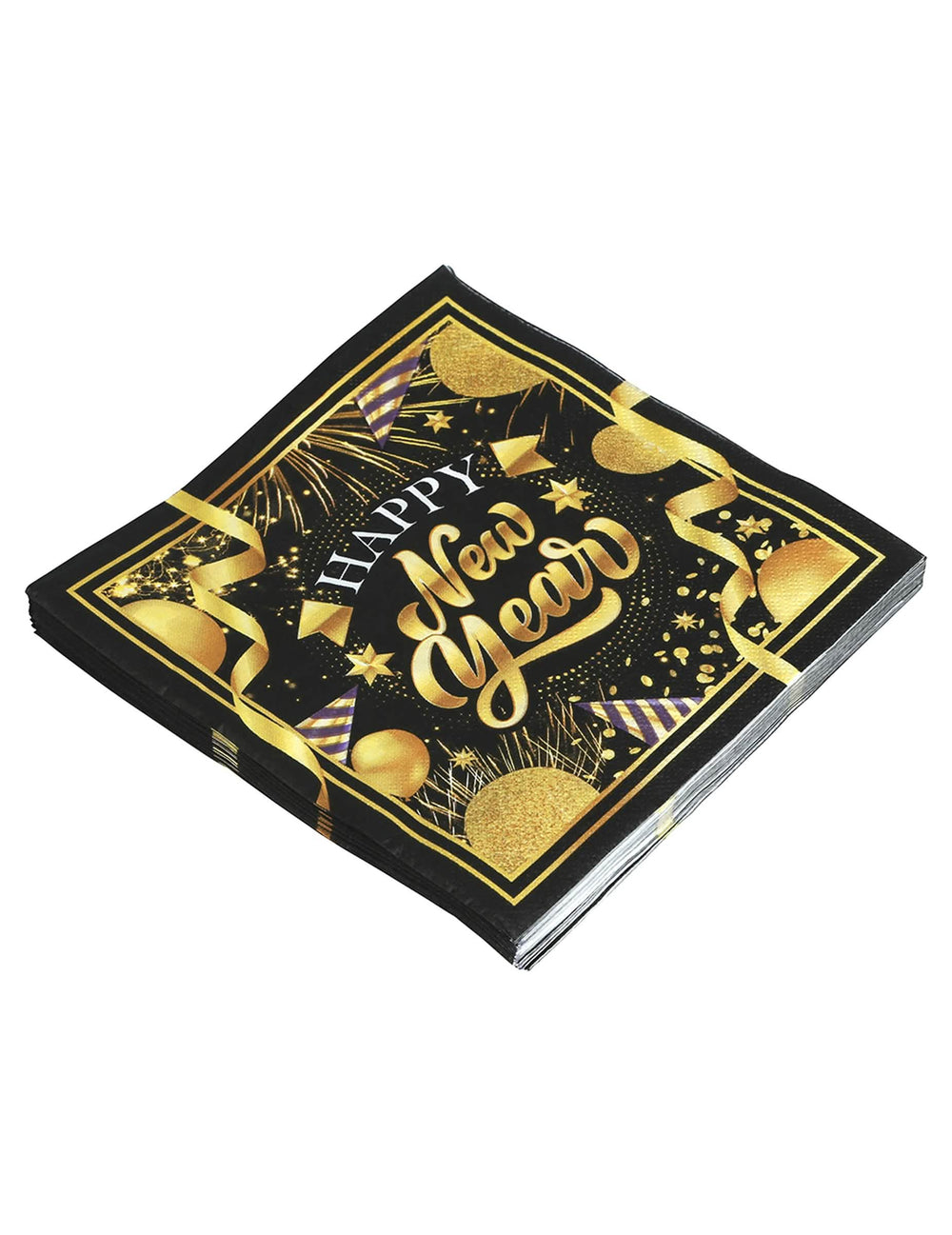 Serviettes en papier Happy new year pour fête noir et or