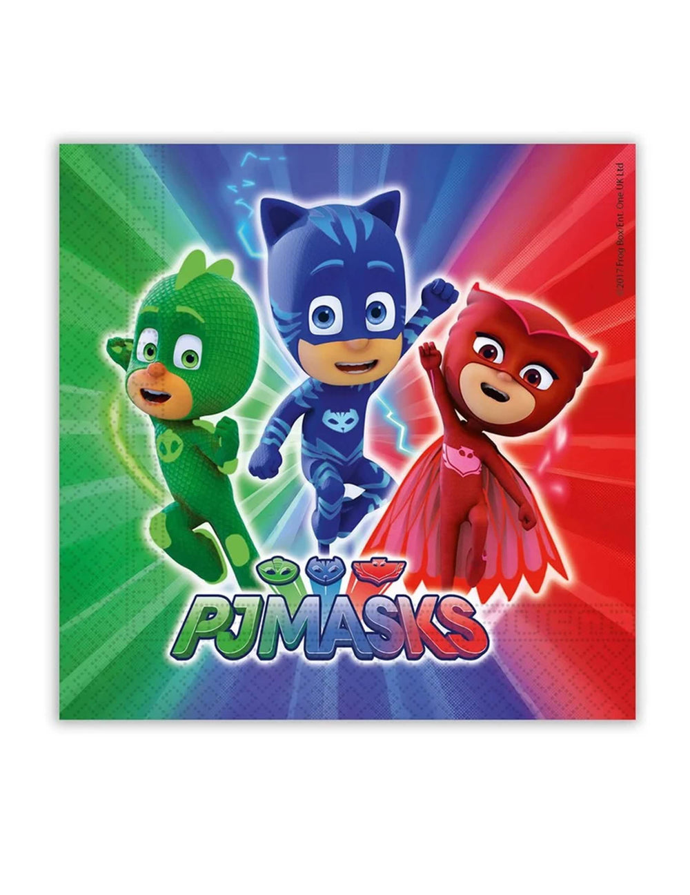 Servilletas PJMasks multicolores para niño con Yoyo, Bibou y Gluglu