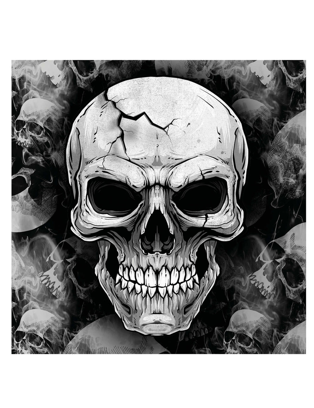 Serviettes tête de mort grises et noires avec motif de crâne craquelé et effet fumé