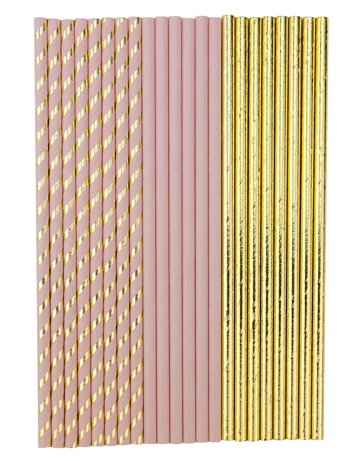 Pailles en carton pour anniversaire rose poudré et or