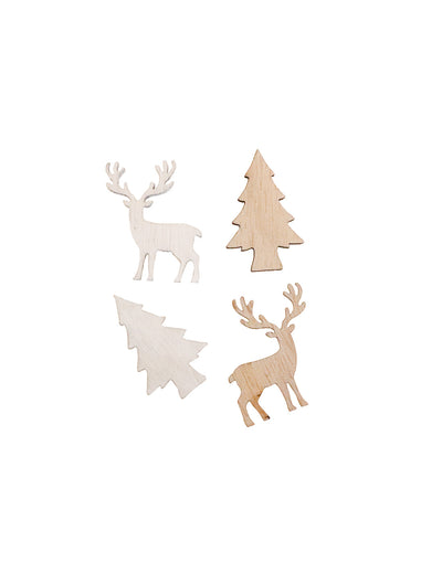 Confettis sapins et cerfs pour décoration de Noël en bois naturel et blanc