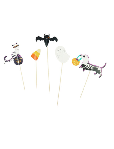 Cake toppers Halloween pour fête multicolores avec chat fantôme chauve-souris et chien squelette