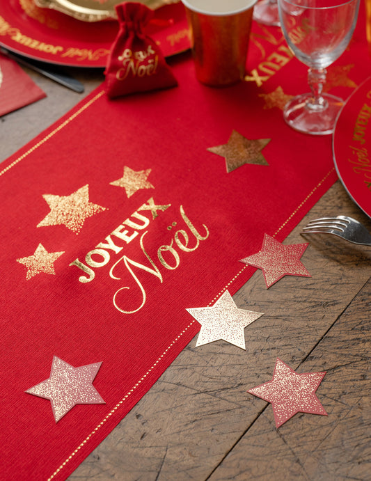 25 decoraciones de confeti de mesa Navidad Centelleante rojas y doradas 6,5 x 6,2 cm