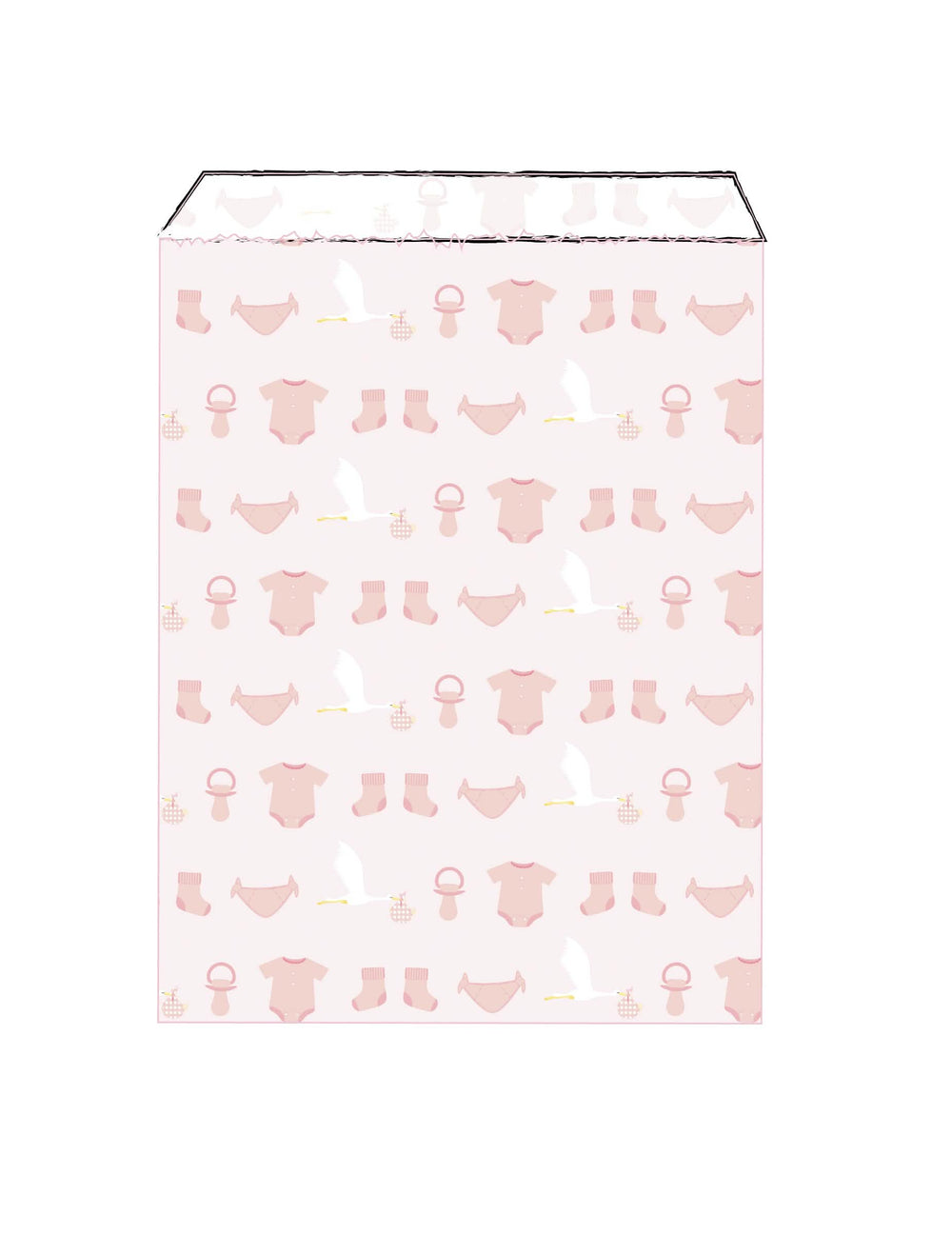 Sachets en papier bébé pour baby shower roses avec motifs cigognes