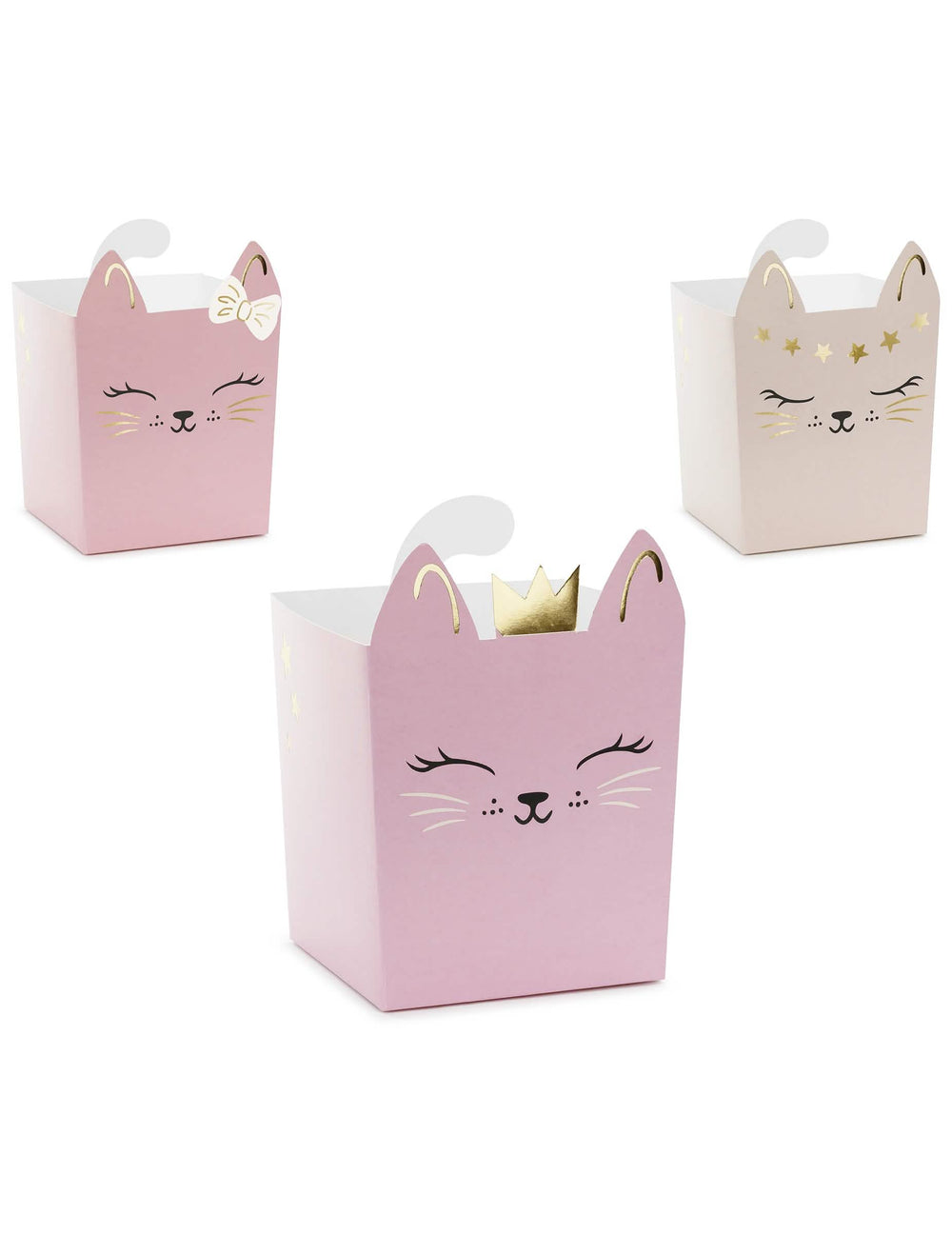 Boîtes pour snack chatons pour enfant rose et blanc avec détails dorés