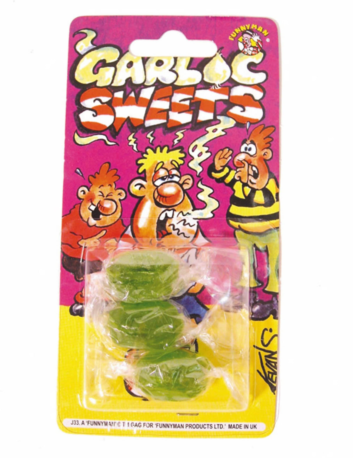 caramelos humorísticos de ajo para bromas y trucos verdes