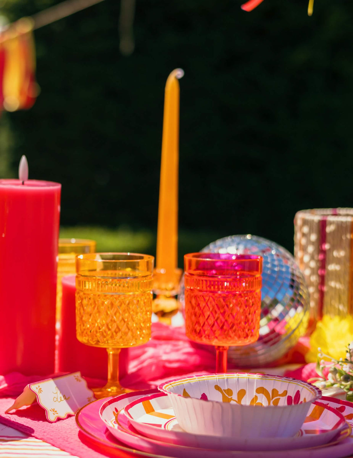 3 Candelabros de vidrio rosa, amarillo y naranja 10 cm
