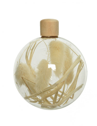 Boules en verre avec herbes séchées décoration chic pour fête beige et bouchon en bois