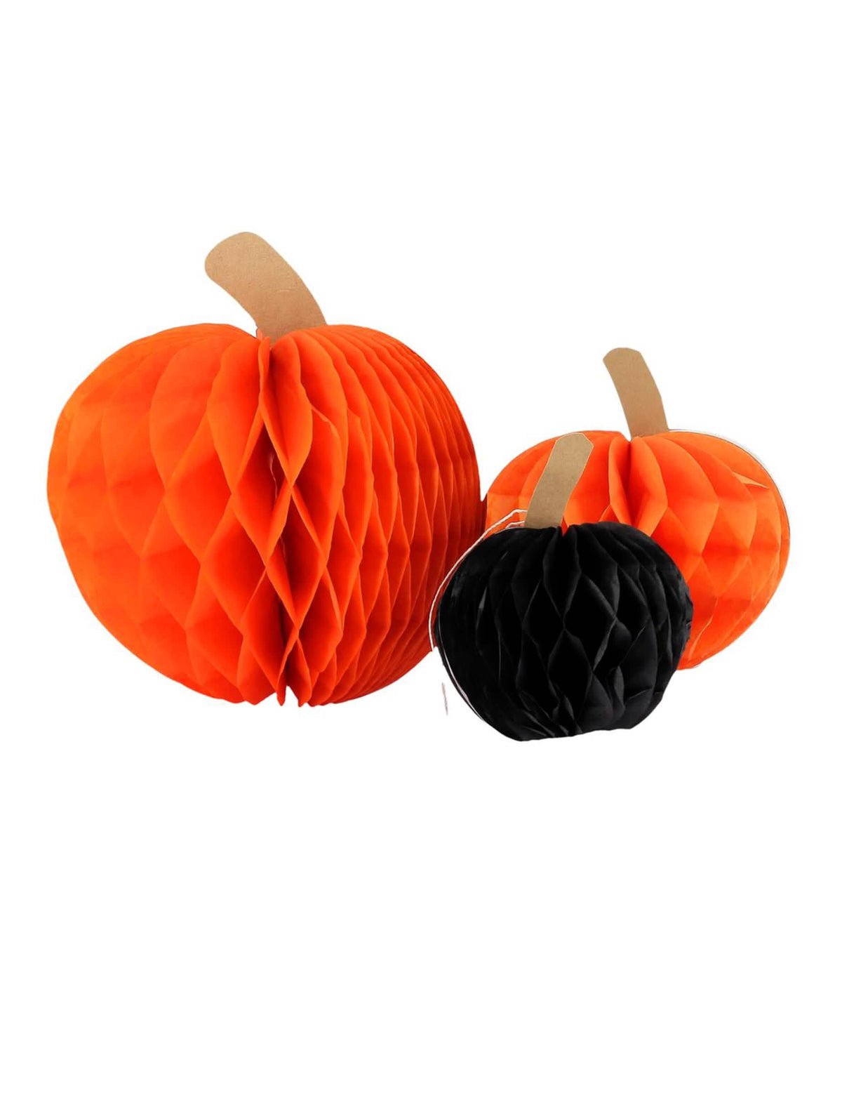 3 calabazas de papel de nido de abeja naranja y negro 10 cm 13 cm y 18 cm