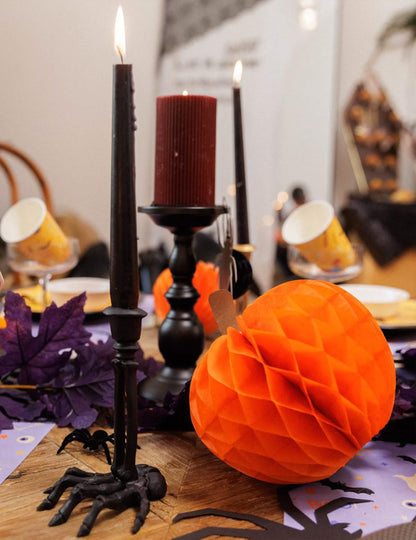 3 calabazas de papel de nido de abeja naranja y negro 10 cm 13 cm y 18 cm