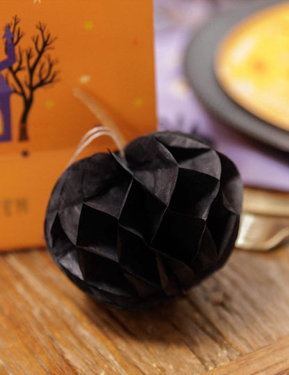 3 calabazas de papel de nido de abeja naranja y negro 10 cm 13 cm y 18 cm