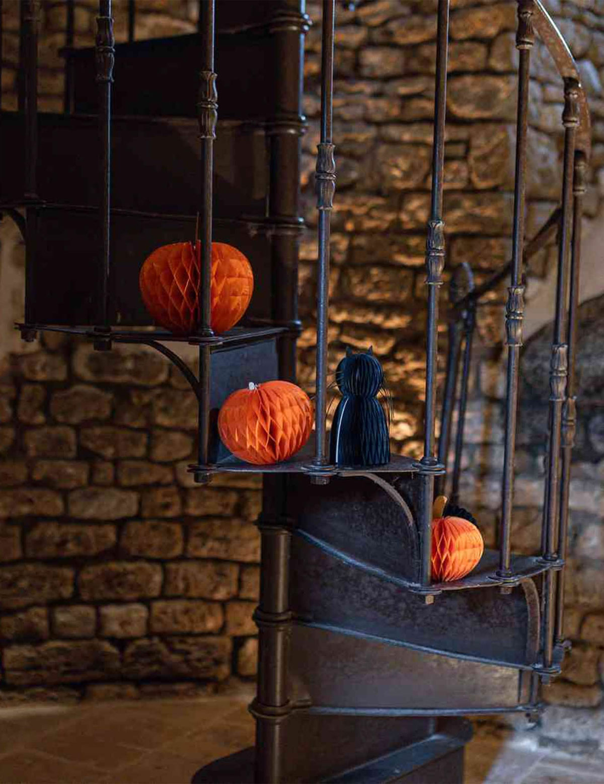 3 calabazas de papel de nido de abeja naranja y negro 10 cm 13 cm y 18 cm
