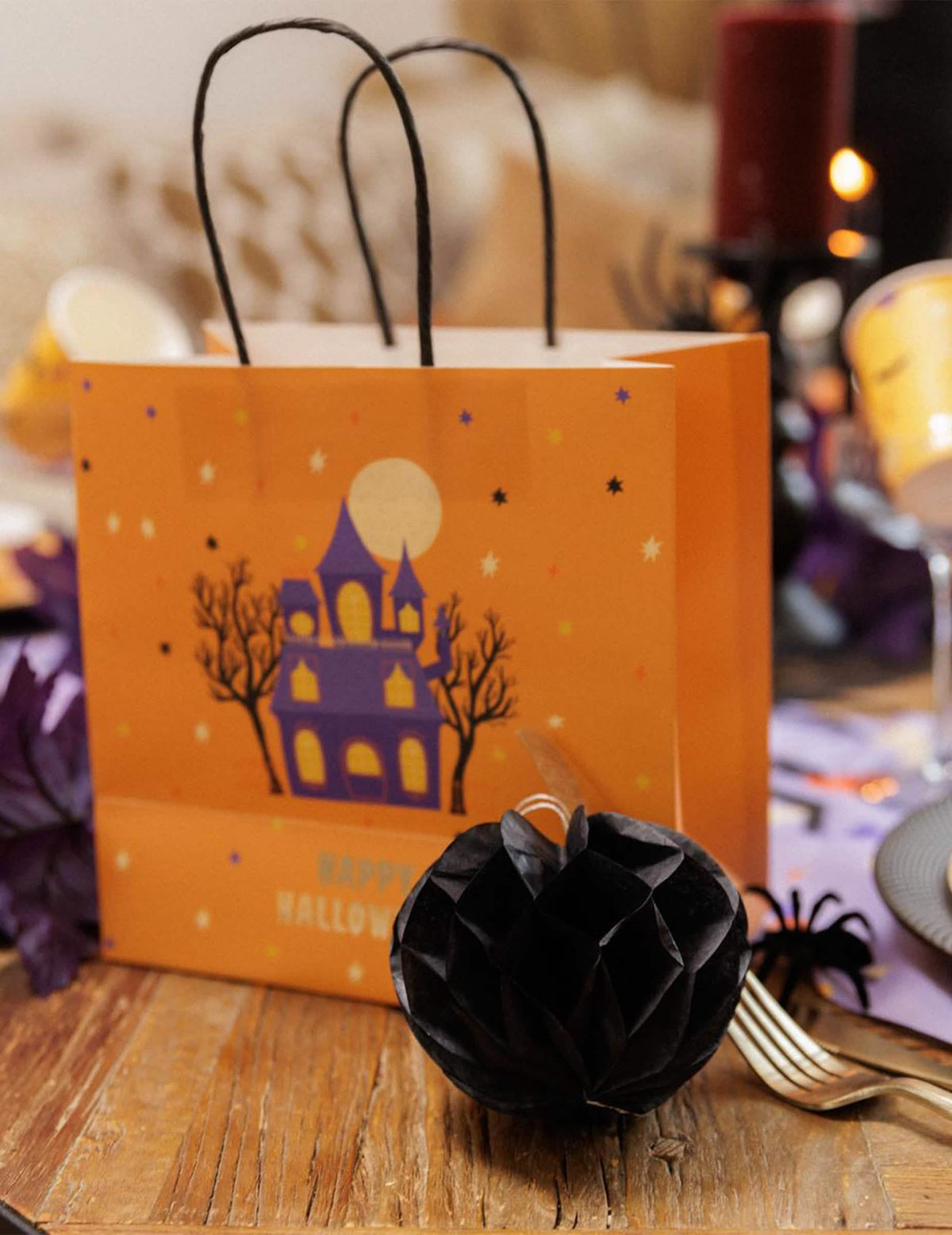 3 calabazas de papel de nido de abeja naranja y negro 10 cm 13 cm y 18 cm