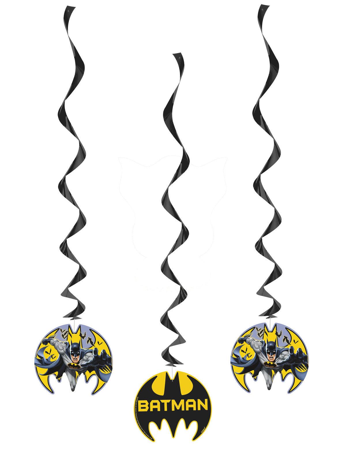 Décorations spirale à suspendre Batman noires et jaunes avec médaillons