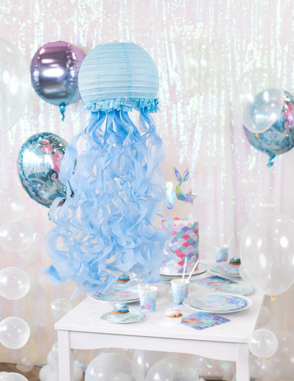 Farol azul colgante de faroles de papel medusas sueños de sirenas