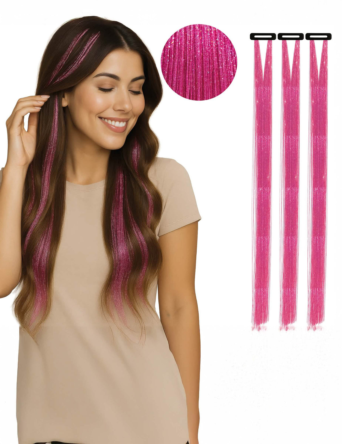 Mèches de cheveux brillantes pour femme roses