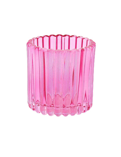 3 portavelas de vidrio rosa, naranja y amarillo de 7,5 cm