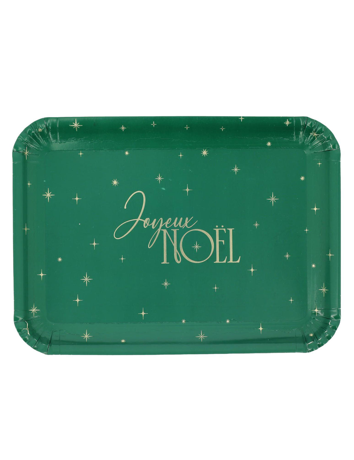 3 bandejas Feliz Navidad de cartón verde y oro 35 x 25,5 cm