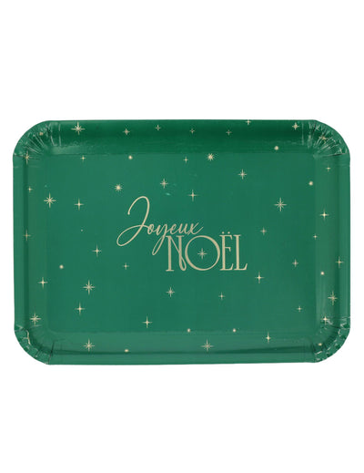 3 bandejas Feliz Navidad de cartón verde y oro 35 x 25,5 cm
