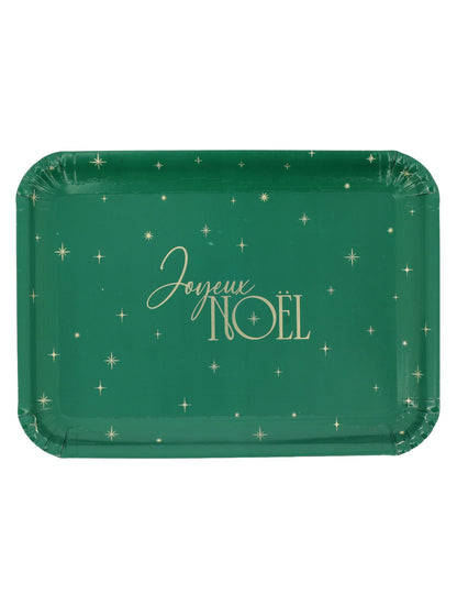 3 bandejas Feliz Navidad de cartón verde y oro 35 x 25,5 cm