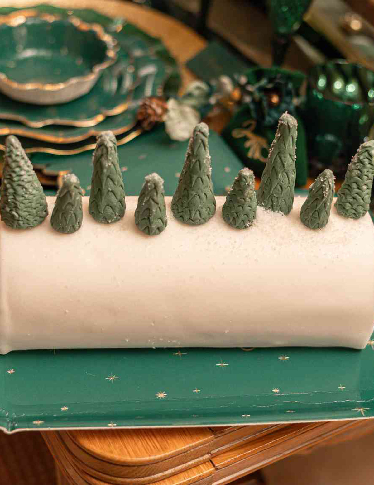 3 bandejas Feliz Navidad de cartón verde y oro 35 x 25,5 cm