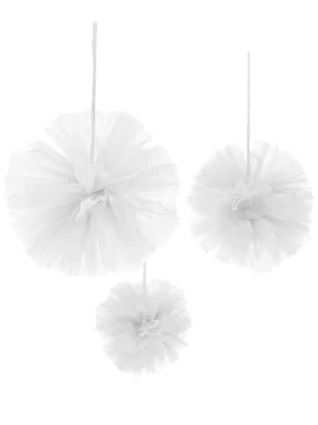 pompones para colgar de tul para decoración blancos