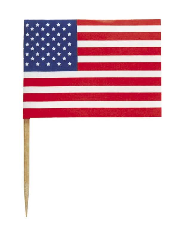 Primer plano de un pin con bandera usa