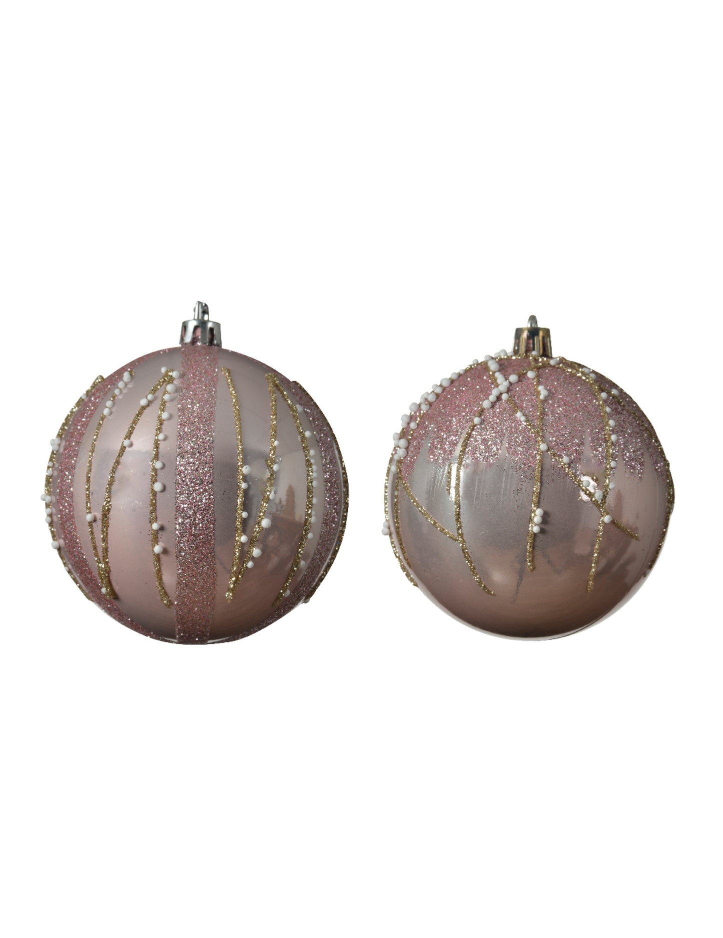 Boules de Noël paillettes rose et or avec perles