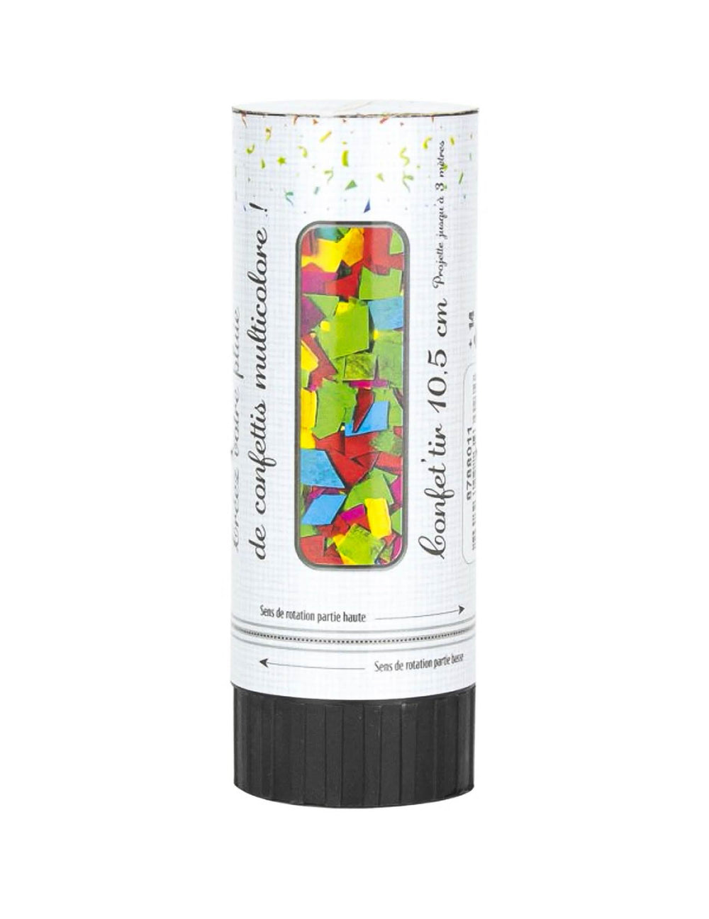 Gros plan sur le tube du canon à confettis multicolores