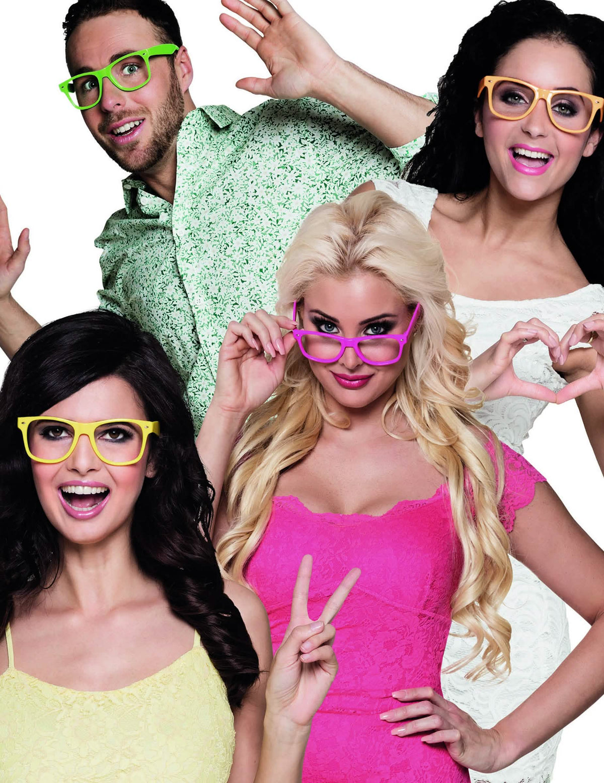 4 gafas fosforito para adulto multicolores verde naranja amarillo y rosa