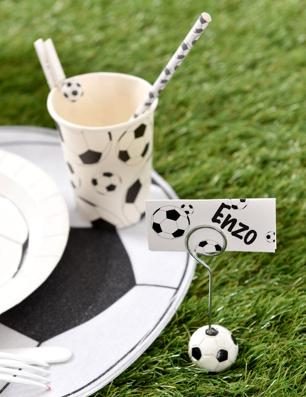 Marque-places ballon football pour enfant blanc et noir