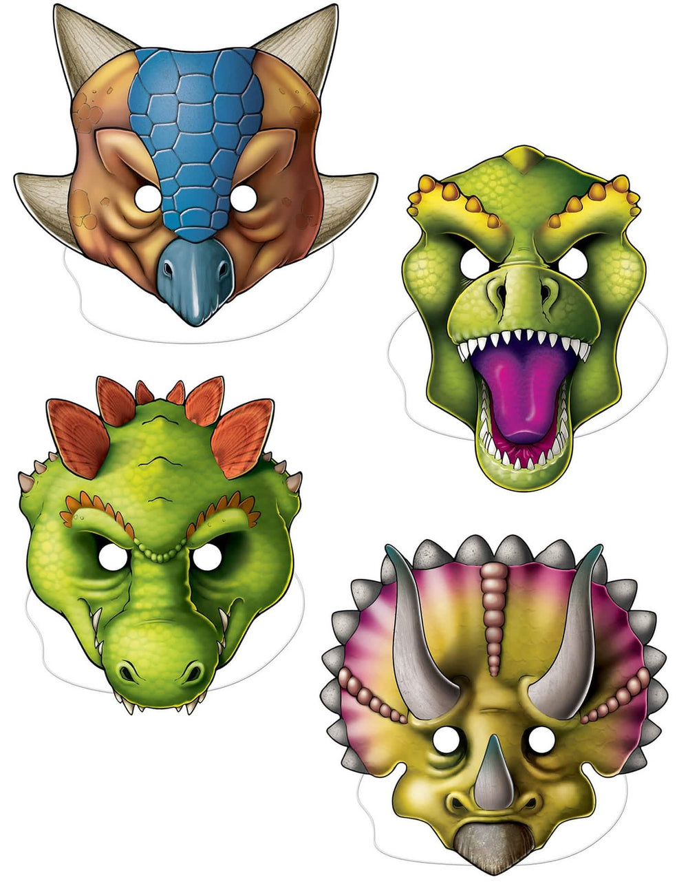 Máscaras de dinosaurios para niño multicolores en cartón
