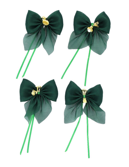 4 lazos con cascabeles verde oscuro y dorado 9 x 10 cm