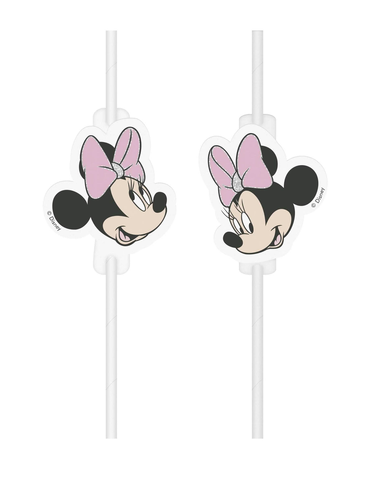 pajitas medallón en cartón con la cara de Minnie para niño rosa y blanco