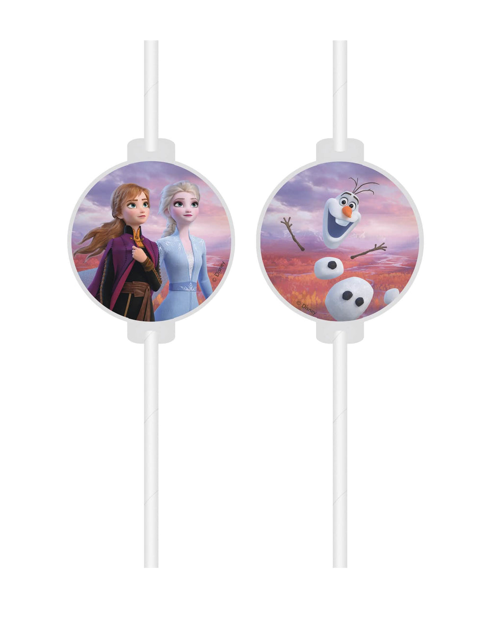 pajitas medallones de cartón Frozen 2 blancas con Anna Elsa y Olaf