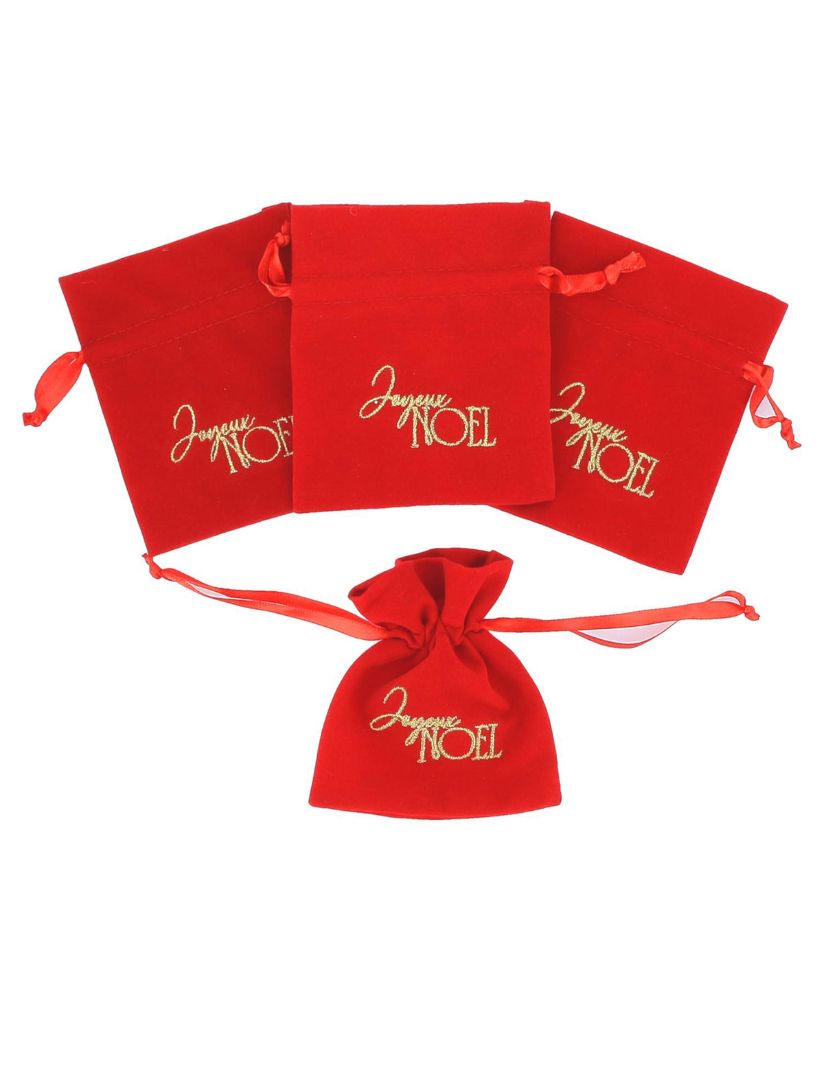 4 saquitos Feliz Navidad terciopelo rojo y oro 9,5 x 11,5 cm